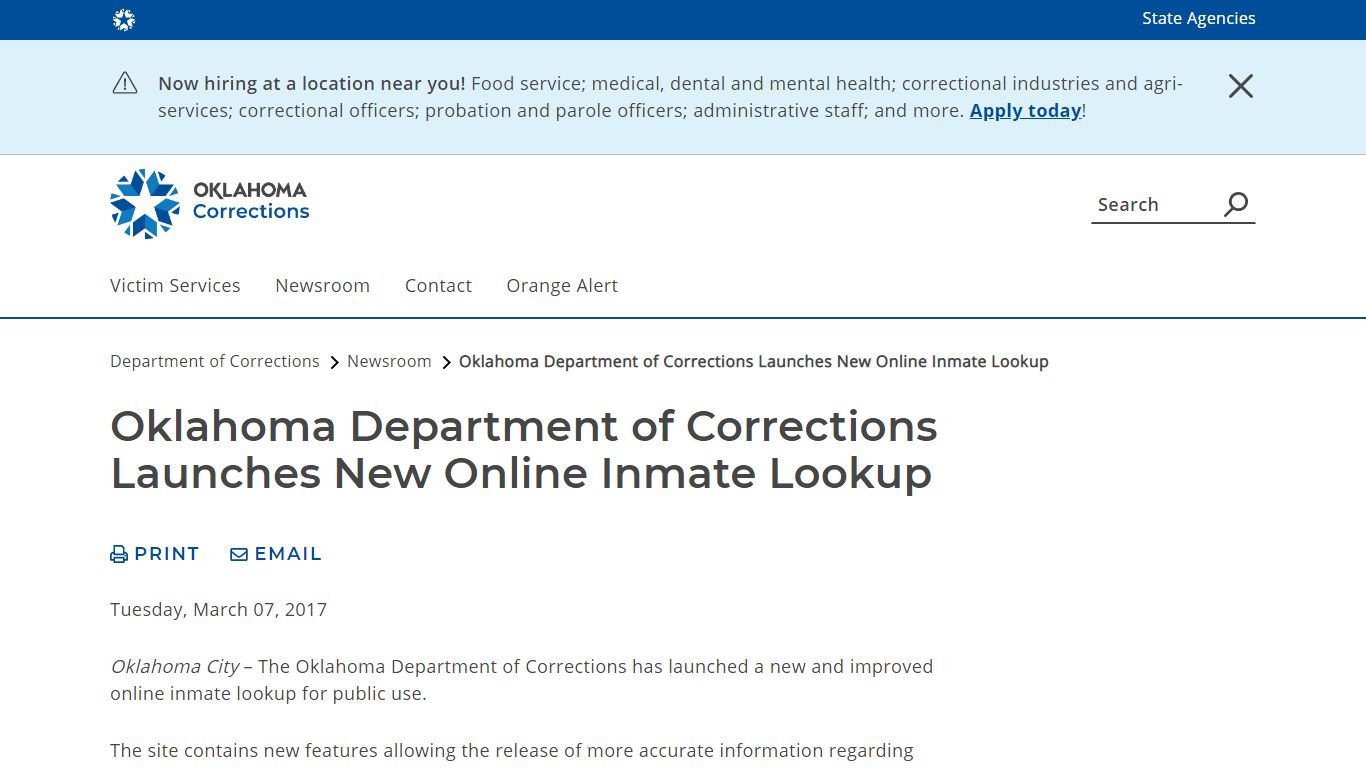 Oklahoma Department of Corrections Launches New Online Inmate Lookup